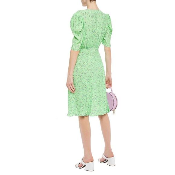 NWT Ghost London Angelina Dress Megan Meadow XXS Green Floral Print Crepe Midi - Picture 2 of 10